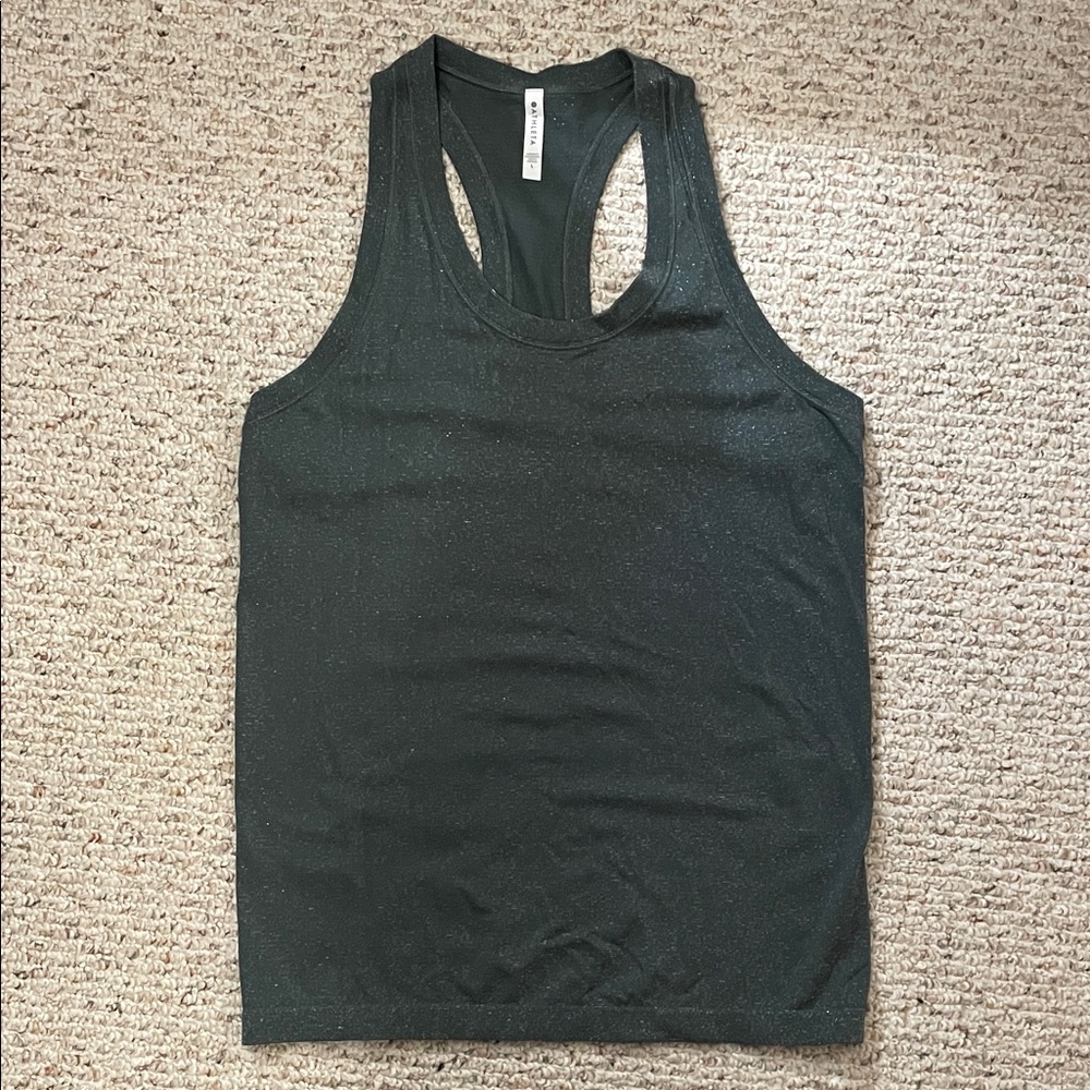 Athleta racerback tank, metallic olive green/gray, size L, excellent condition